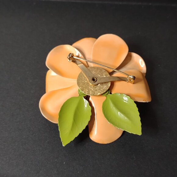 Orange Enamel Large Flower Brooch - Picture 11 of 11